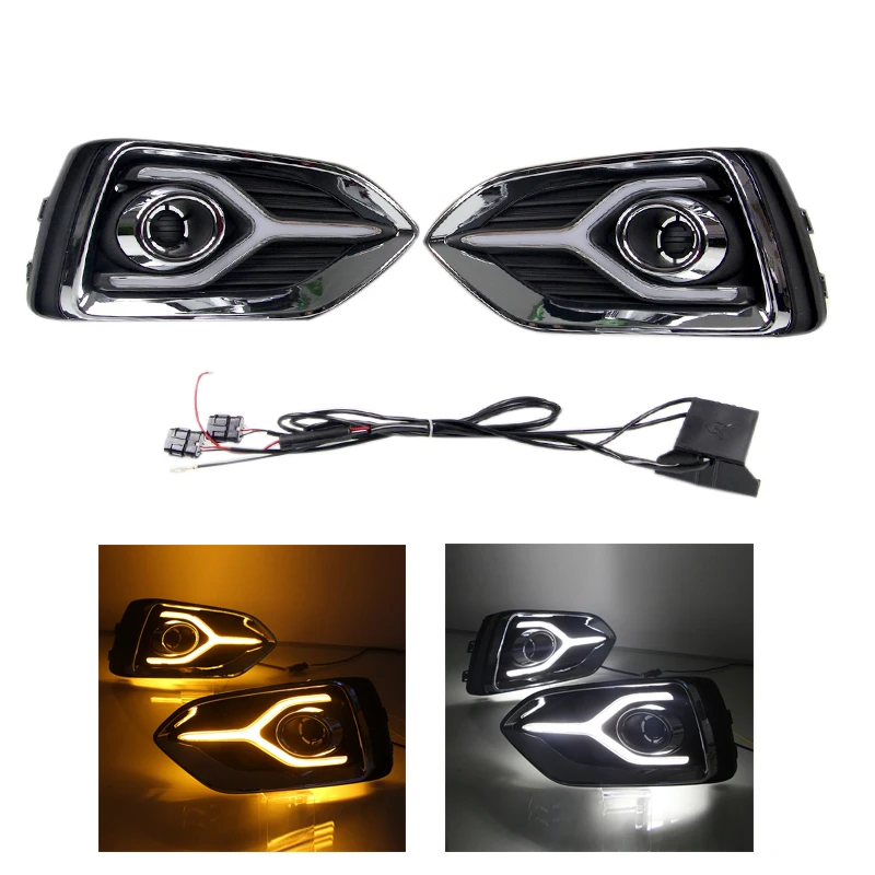 

For Accent 2017 2018 2019 12V LED Car DRL Daytime Running Light fog Light Lamp with Turn Yellow Signal Style Relay