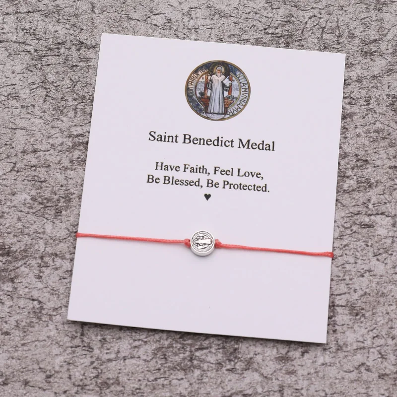 Saint Benedict Wish Bracelet Saint Benedict Charm Red String Protection Bracelet Religious Jewelry Women Men Kabbalah