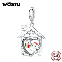 WOSTU, рождественский подарок, 925 пробы, серебряный, дом Санта Клауса, подвески, бусины, подходят к оригинальному браслету, ожерелье, вечерние ювелирные изделия CQC1357
