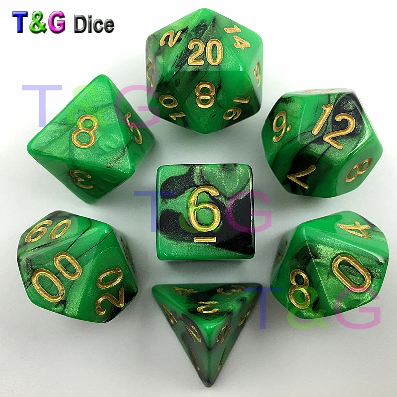 7 шт./компл. разноцветные золотые цифровые игральные кости dnd RPG d4 d6 d8 d10 d % d12 d20