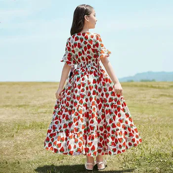

New 2020 Summer Teen Girls Chiffon Pleated Dress Kids Short Sleeve Print Dresses For Girls Children Girls Princess Vestidos W280