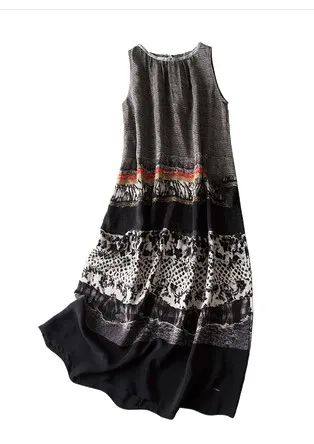 Оригинальное Черно-серое платье без рукавов sufeng с большим карманом, шелковое платье - Цвет: Тёмно-синий