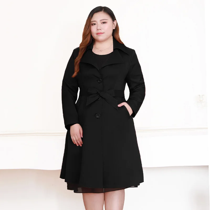 

2018 Large Size Dress New Style Trench Coat Fat Mm Large Size Autumn Clothing Slim Fit with Belt Mid-length Trench Coat Women's