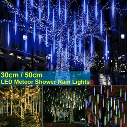 30cm 50cm Meteor Shower Rain Tube Led String Light 8tube Falling Rain Xmas Lights Christmas Wedding Fairy String Led 2021 New