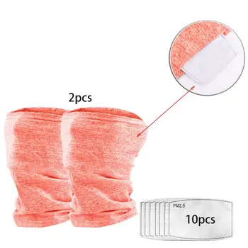 

2 Pack Neck Gaiter Scarf with 10Pcs 5-Layer Filters Unisex Seamless Stretchy Bandana Face Cover Sunscreen Protective Balaclava