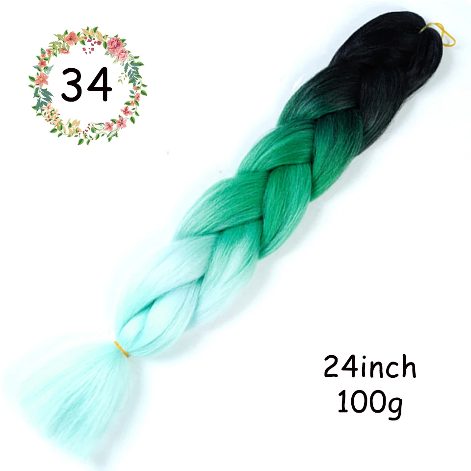 100 г/упак. 2" Ombre Цвет огромные косички синий розовый фиолетовый желтый золотой 86 цветов крючком косички мягкие волосы для наращивания - Цвет: 34