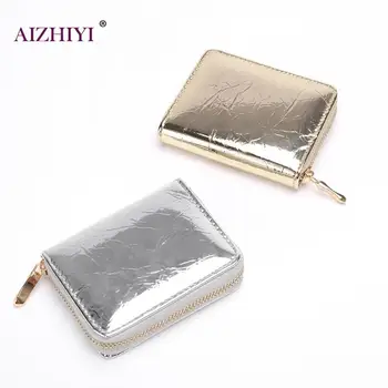 

Female Small Pure Color Coin Purses Classic PU Leather Women Short Coin Purse Shining Money Wallet Card Holder