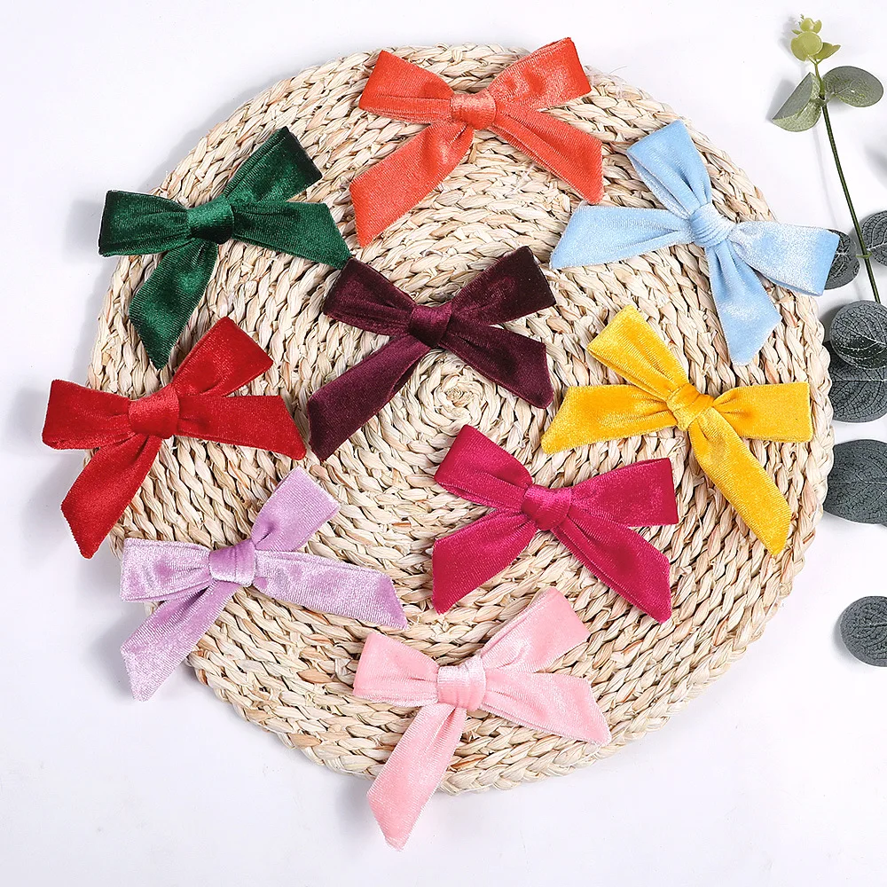 28pcs/lot Velvet Handtied Bows Hair Clips for Girls Knot Hairpins Barrettes Baby Headwear Kids Hair Accessories
