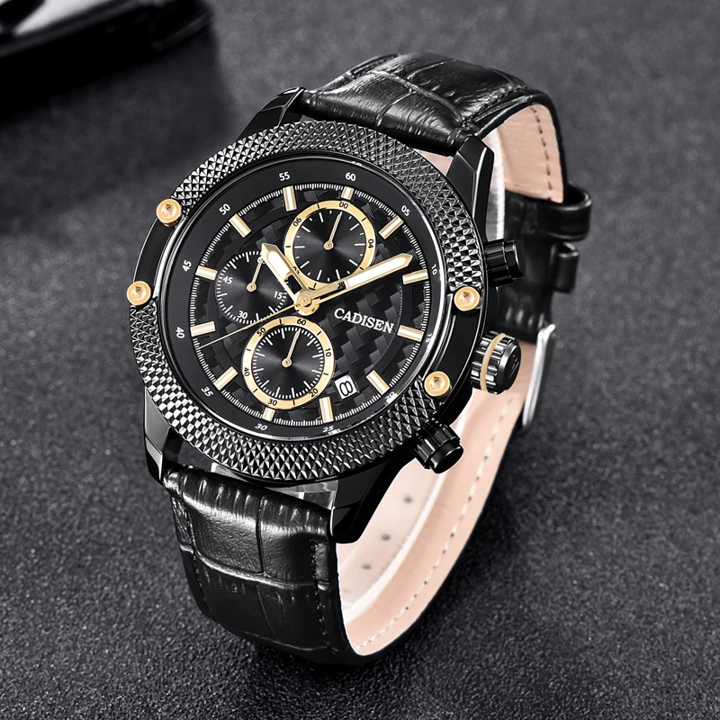 CADISEN 9062 часы Мужские Спортивные Хронограф модные часы мужские сетчатый ремешок кожаный ремешок водонепроницаемые повседневные кварцевые часы из нержавеющей стали