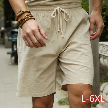 

Linen Shorts Men Big Tall Summer Plus Size 6XL 7XL 8XL 9XL 10XL Elastic Waist Casual Flax Bermuda Male Beach Linen Clothes