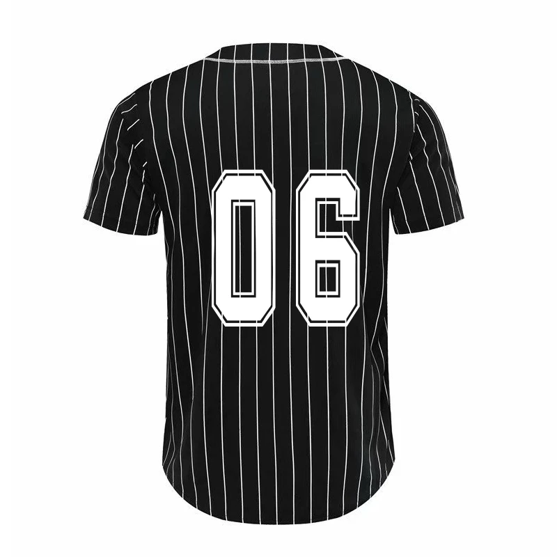 Индивидуальный номер бейсбольный Джерси для мужчин в полоску короткий рукав уличный хип хоп бейсбольный топ рубашки на пуговицах кардиган черно-белая спортивная рубашка - Цвет: Black 06