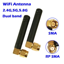 Antena de wifi 2.4ghz/5.8ghz banda dupla 3dbi rpsma/sma conector de borracha aeria para mini cartão pci câmera adaptador usb rede roteador