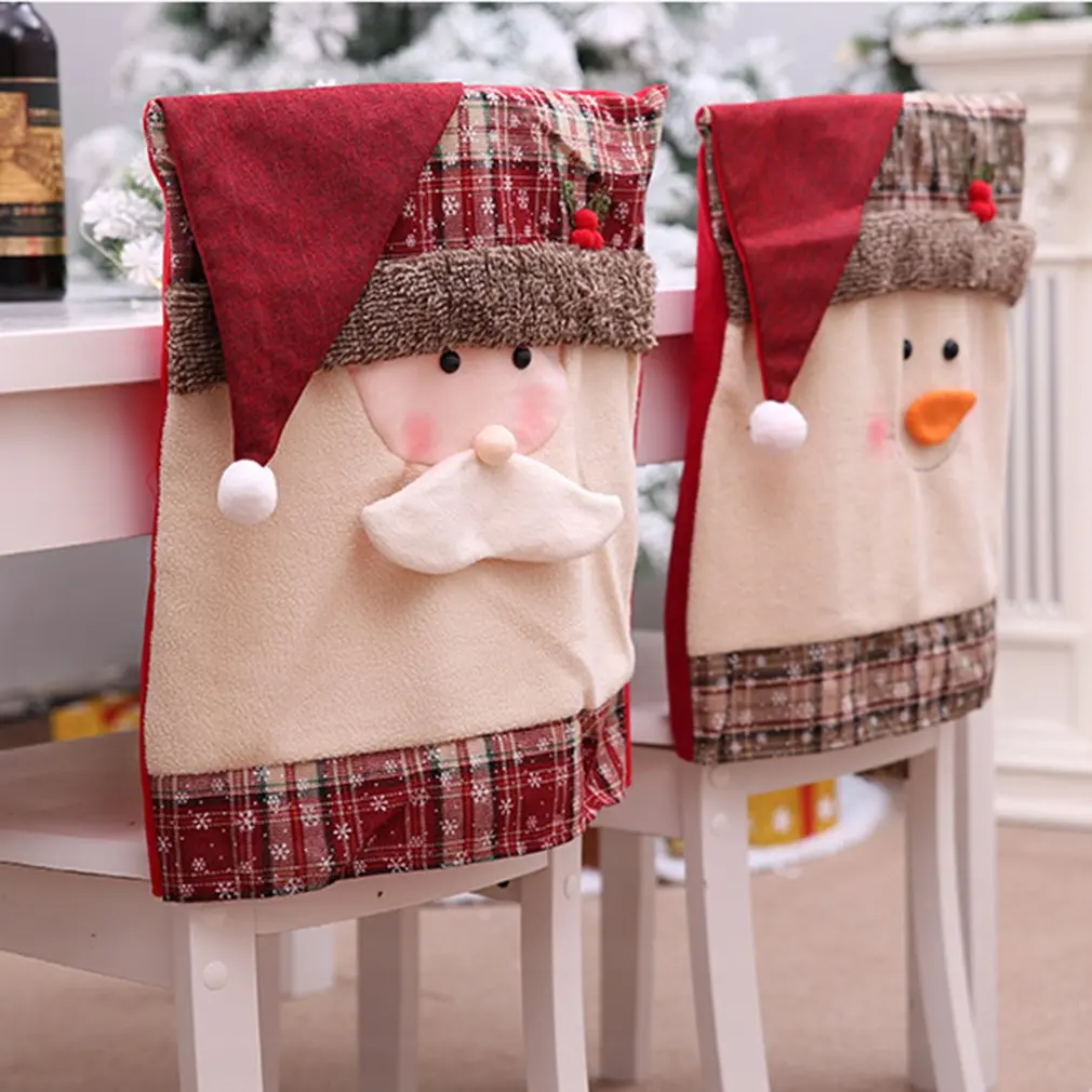 Christmas Decoration Home Decor Hat Back Chair Cover Decor Restaurant Hotel Square Stool Snow Man Furniture Decoration