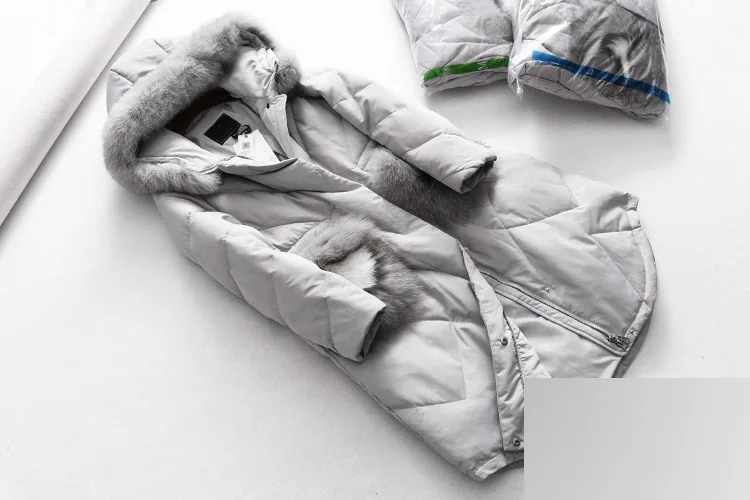 49lu Autumn And Winter New Products Large Fur Collar Waist Hugging Explicit Thin Long Warm Hooded down Jacket