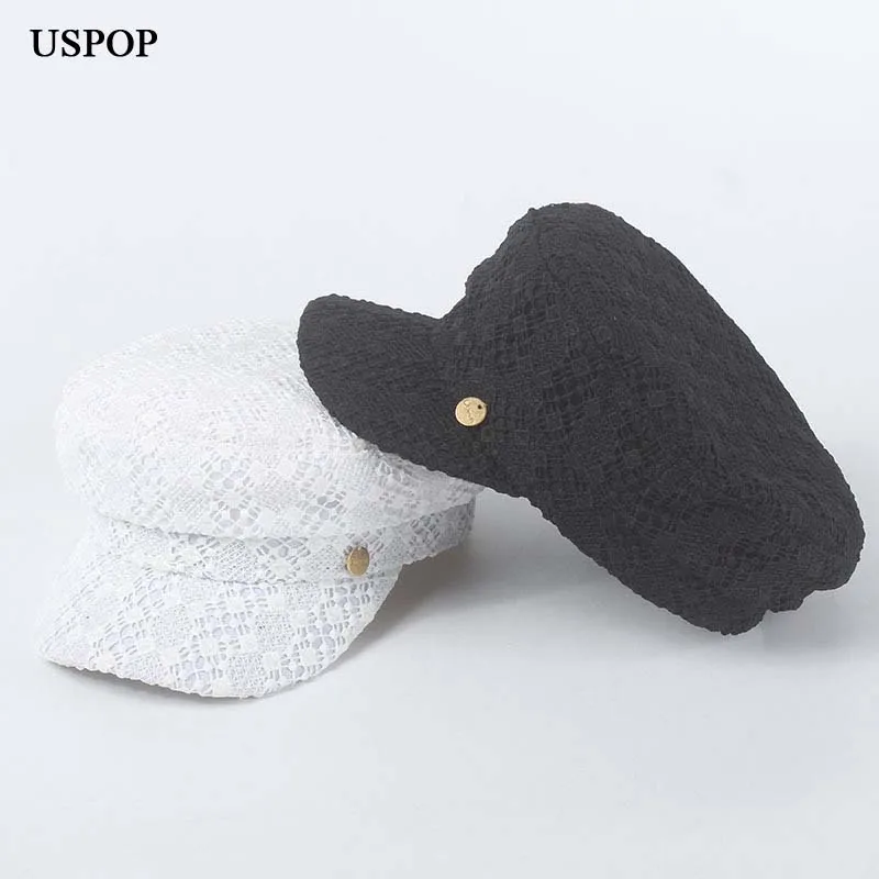 USPOP женские шляпы белые черные кружевные кепки газетчика модные с козырьком