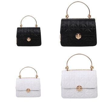 

Women Crossbody Bag Causal Lattice Pattern Handbags Totes Female Round Ring Handle Chain Shoulder Messenger Bags
