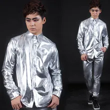 Весенняя мужская одежда с длинным рукавом, тонкая серебряная Корейская версия джазового танца, костюм для бара, ночного клуба, костюм ведущего, сценическая одежда для подиума DWY2720