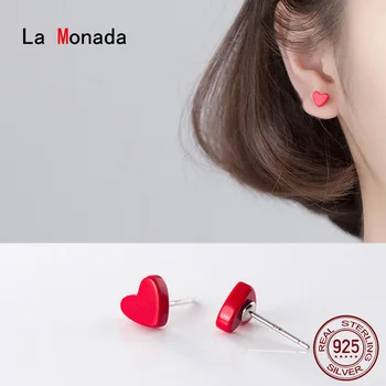 

La Monada Korean Minimalist Women Earrings Silver 925 Red Heart Fine Jewelry Silver 925 Stud Earrings For Women