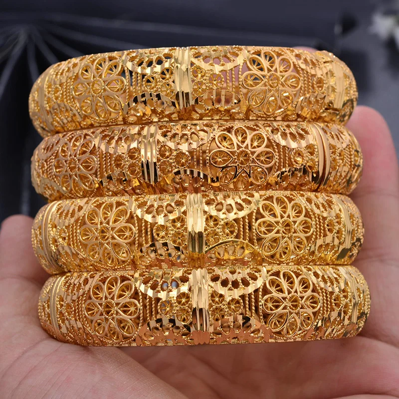 Gold Color Width Bracelets for Women Jewelry Dubai African Bangle Arab Wedding Gifts