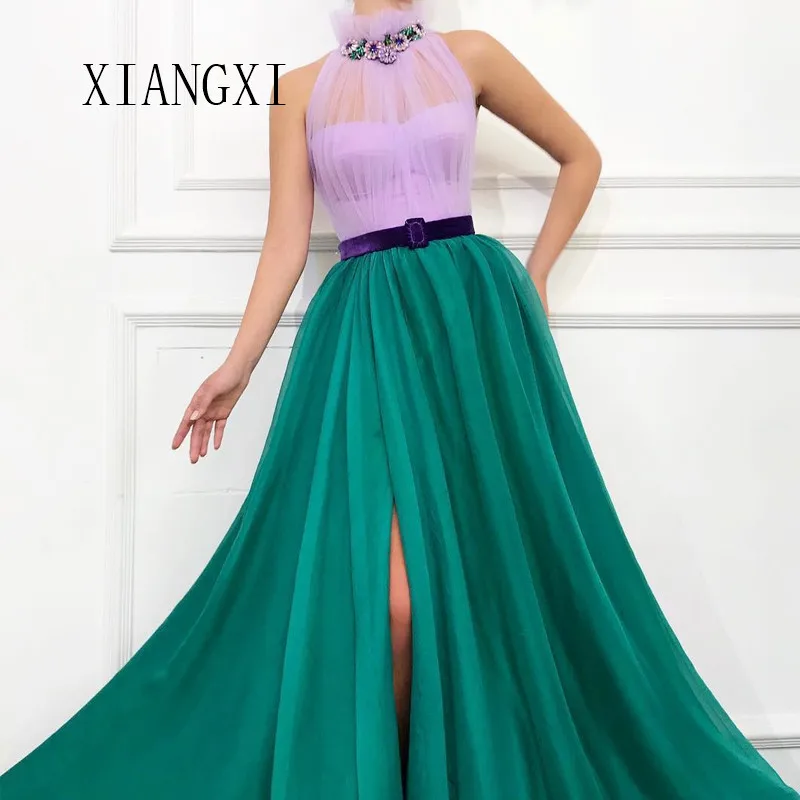 Robe De Soiree Новое поступление Высокий воротник ТРАПЕЦИЕВИДНОЕ сплит длинное вечернее официальное платье платья для выпускного вечера vestido de festa