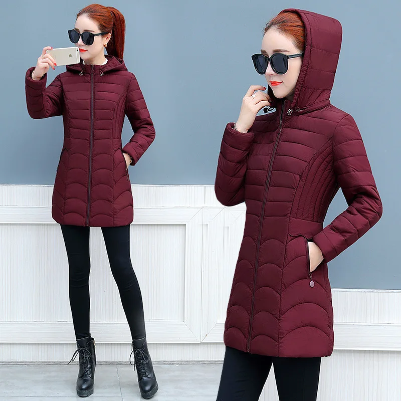 

New Style Winter Cotton-padded Clothes Women's Mid-length Korean-style Slim Fit Hooded Cotton-padded Jacket Thin down Jacket Cot