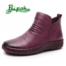 PEIPAH/Демисезонные ботильоны; женская обувь из натуральной кожи; женские повседневные ботинки «Челси»; женская обувь на плоской подошве с молнией в стиле ретро; Botas Mujer