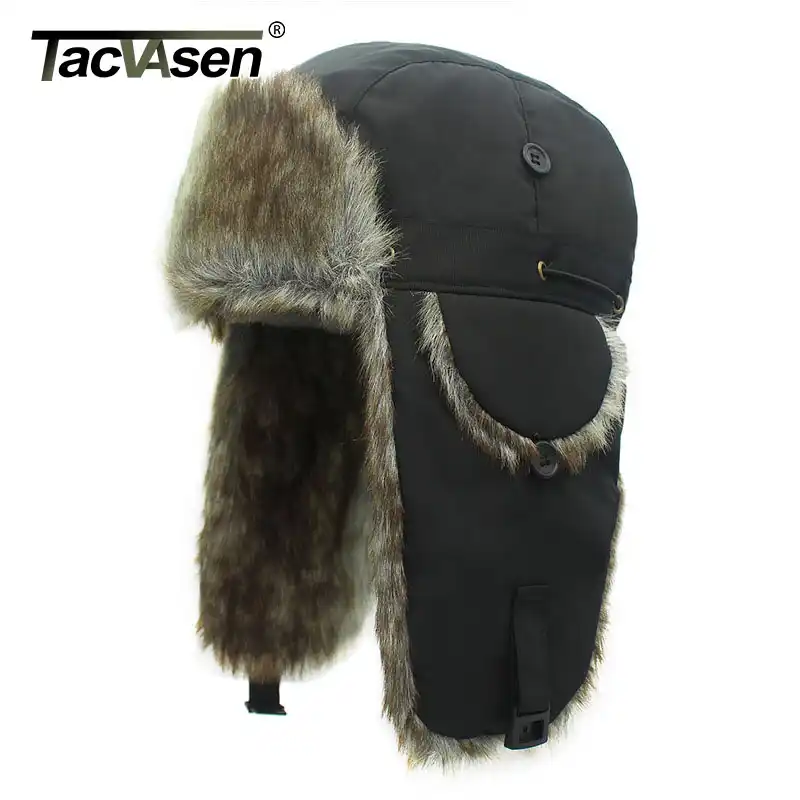 Tacvasen Men Winter Fleece Fur Bomber Hat Russian Windproof Bike Motorcycle Trooper Hat With Earflaps Face Mask Unisex Snow Hats Aliexpress