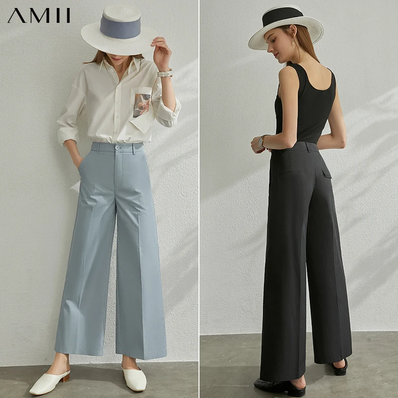 AMII Minimalism Spring Summer Solid Loose Women Pants Caual High Waist Ankel-length Wide-leg Pants 12040281 AMII Minimalism Spring Summer Solid Loose Women Pants Caual High Waist Ankel-length Wide-leg Pants 12040281