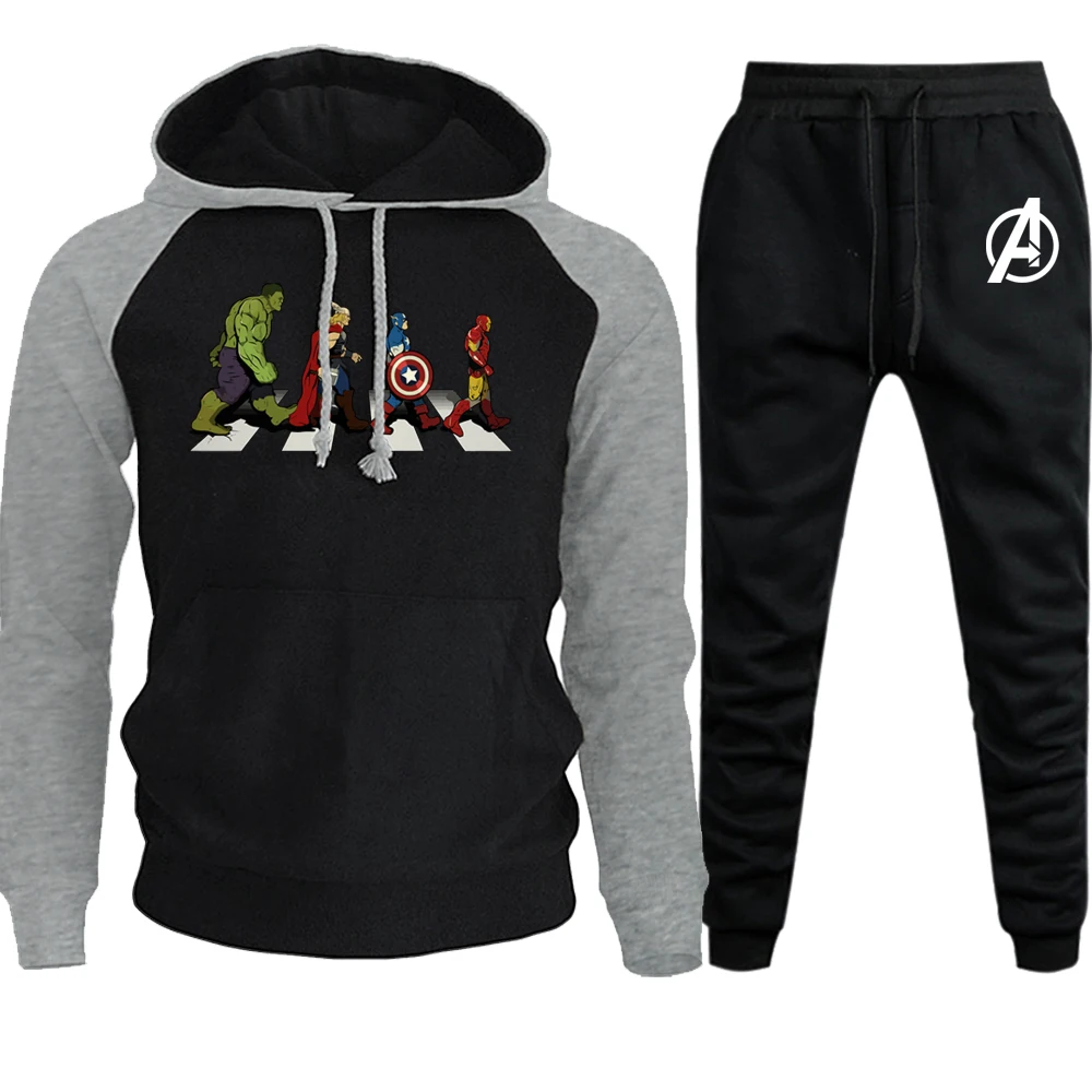 Tanie 2019 męska gorąca odzież Marvel Avengers drukuj bluza z kapturem + spodnie męskie zestawy odzież sportowa Iron man swetry bluzy pant