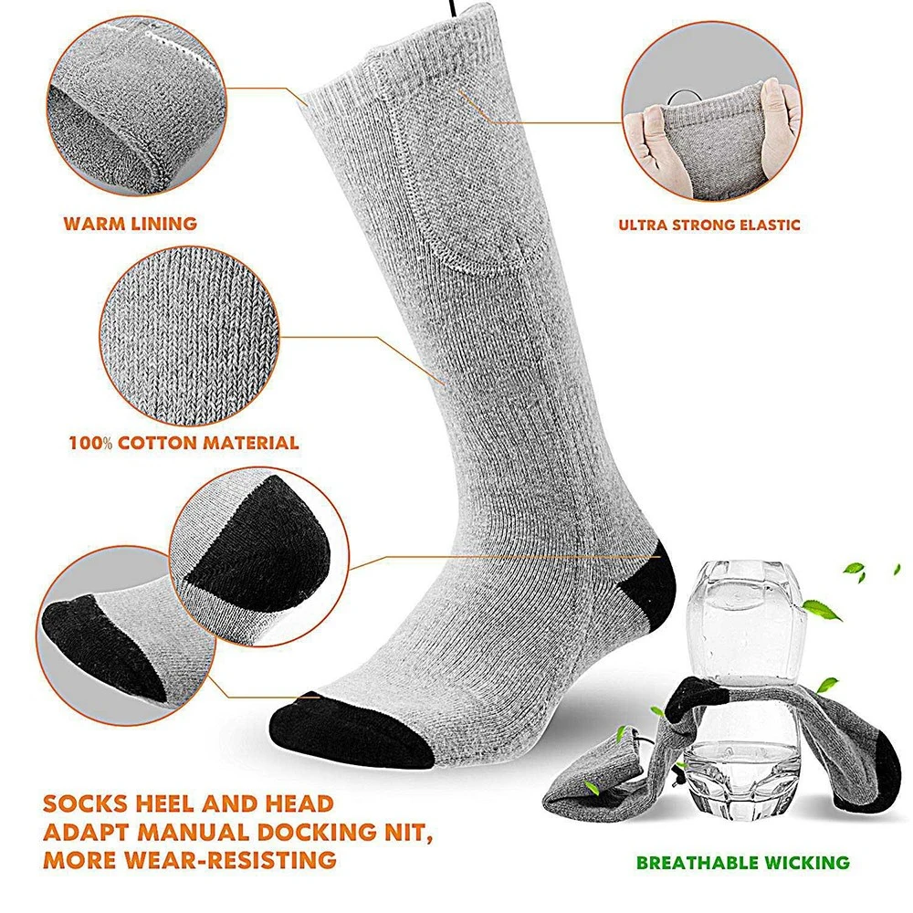Feet Warmer USB Electric Heated Socks Rechargable Battery Sock Warm