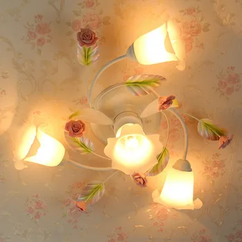 

European Garden American Iron Flower style living room ceiling lamp pink flower romantic wedding room