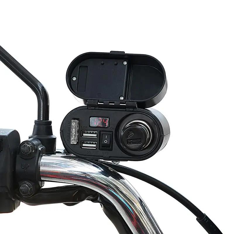 Автомобильный мотоцикл прикуриватель двойной USB зарядное устройство водонепроницаемый мобильный телефон зарядное устройство с Вольтметр время дисплей крышка ABS