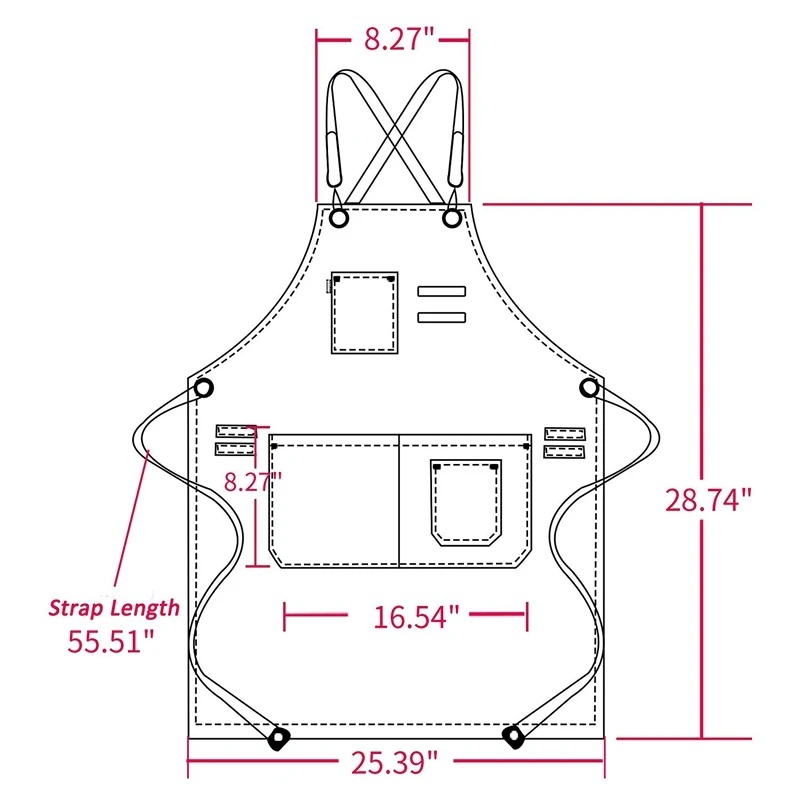 Cotton Apron Men and Women, Chef Grill Studio Apron with Adjustable Table Apron Coffee Hairdresser Tooling Apron Gray