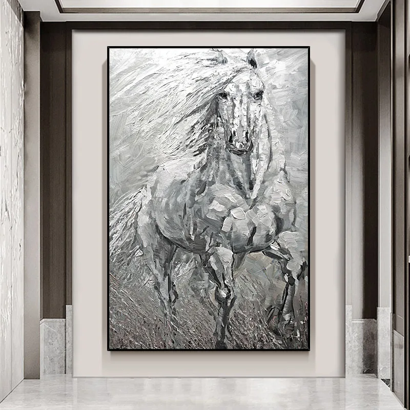 

100% Hand Painted Art Oil Painting Retro Animal Horse Abstract Canvas Wall Pictures Art Living Room Home Decor Frameless