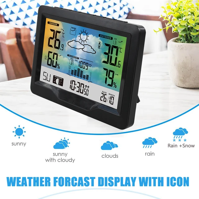 Wireless Weather Station Indoor Outdoor Weather Forecast Station with  Outdoor Sensor Digital Temperature and Humidity Gauge