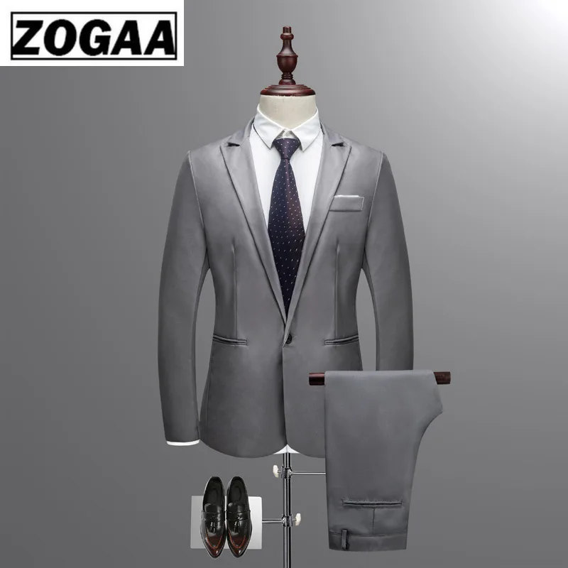 ZOGAA, мужские классические пиджаки из 2 предметов, деловые костюмы, блейзер+ брюки, комплекты, весна-осень, мужские комплекты для свадебной вечеринки