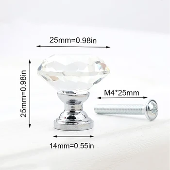Diamond Shape Crystal Glass Handles Knobs Cupboard Wardrobe Dresser Drawer Pulls Kitchen Cabinet Handles Furniture Hardware
