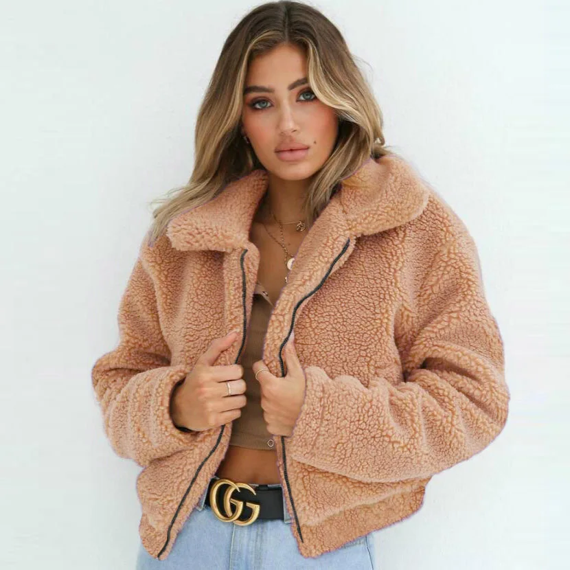 Пальто с искусственным мехом Для женщин осень-зима теплый мягкий молния меховая куртка женская плюшевая уличная Повседневное Тедди верхняя одежда