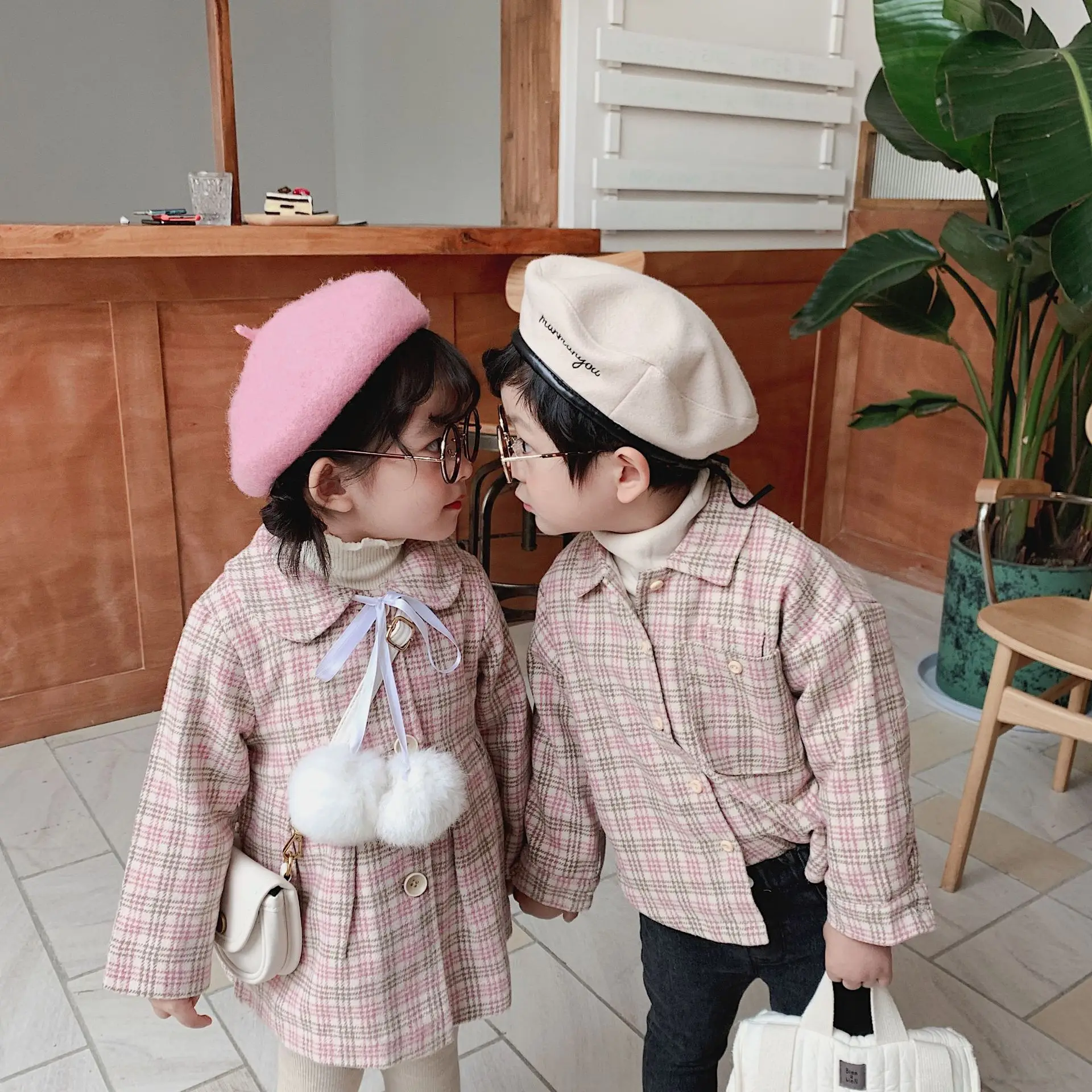 pink shirt Г. Корейская стильная плотная рубашка в клетку для мальчиков и девочек осенне-зимняя Модная хлопковая детская блузка для девочек одежда для малышей от 1 до 6 лет - Цвет: pink shirt