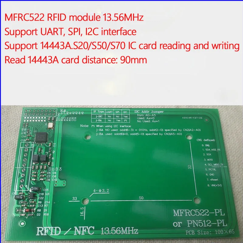 

Модуль MFRC522, модуль считывания карт RFID IC, интерфейс UART/SPI/I2C, большое расстояние 90 мм