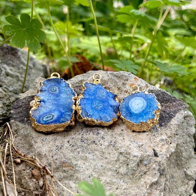 2pcs New Natural Druzy Agates Pendant Connectors Gold Plated Double Hole Connectors for DIY Jewelry Making Accessories
