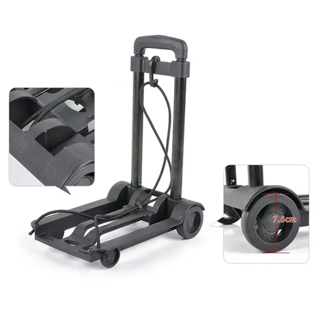 Hordozható, Összecsukható Kézi Teherautó Kerekekkel Teleszkópos Fekete Nagy Teherbírású Könnyű Kocsi A Poggyász Mozgatásához - Image 4