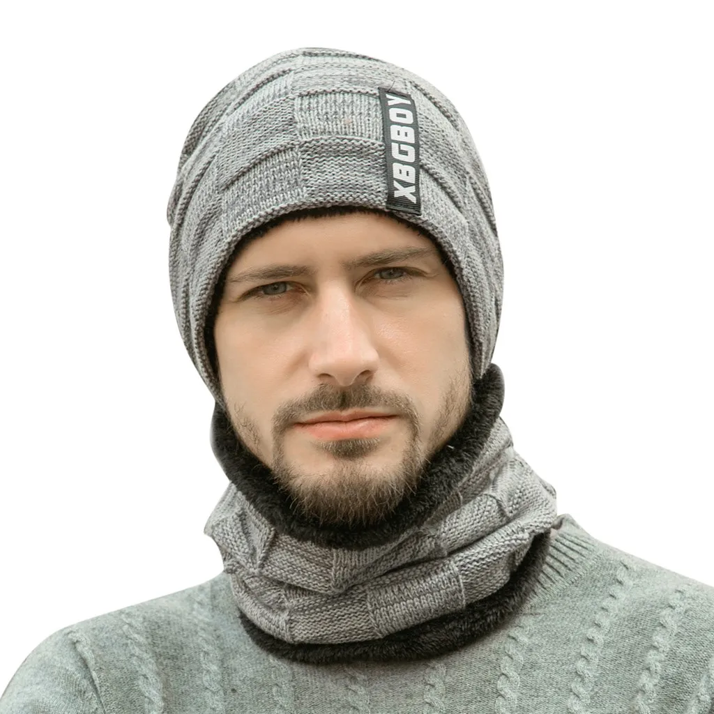 Комплект из 2 предметов, лыжная шапка и шарф, унисекс, Мужская модная теплая шапка, зимняя вязаная шапка Skullies Beanies czapka szalik