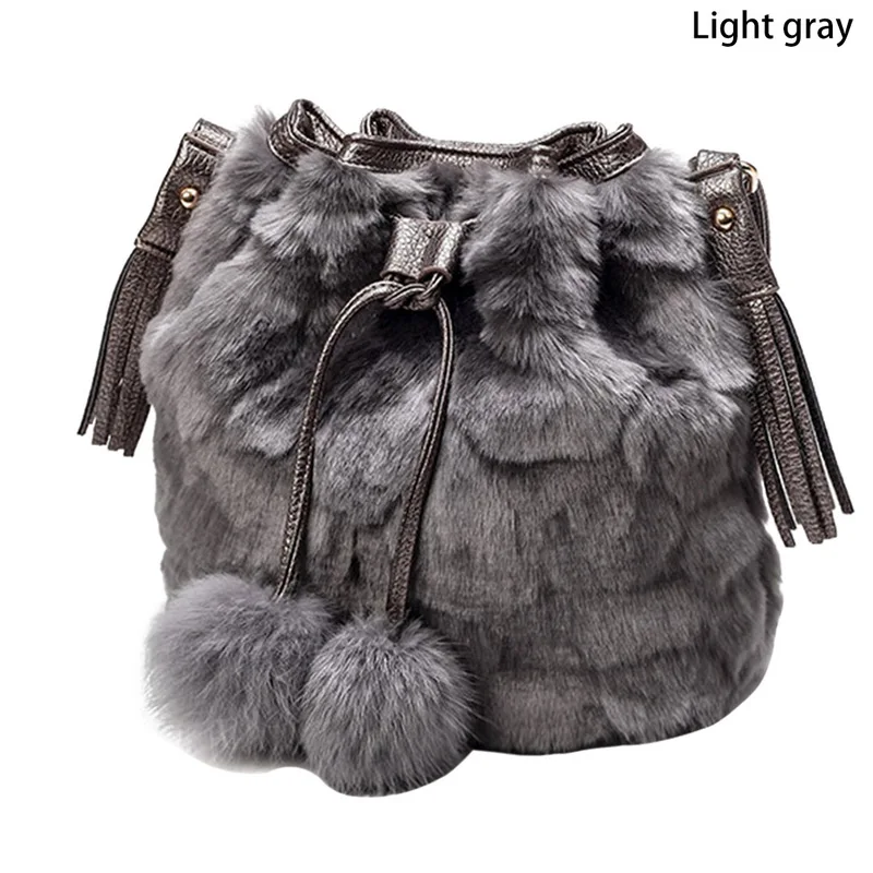 Aisputent женская сумка-мешок на шнурке, модные сумки на плечо, Сумка с кисточками и меховым помпоном, дамская сумка, сумка через плечо, портфель