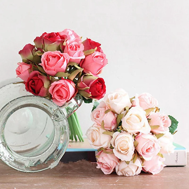 24 шт. Искусственные цветы розы свадебный букет тайская Королевская роза шелковые цветы для дома украшения свадебной вечеринки декор-12 шт. красная роза