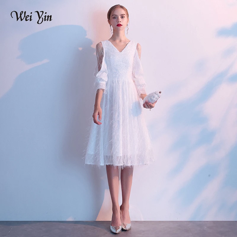 Wei yin AE0249 Robe de Soiree Courte розовое белое винтажное кружевное вечернее платье с v-образным вырезом Вечерние платья Vestido de Festa