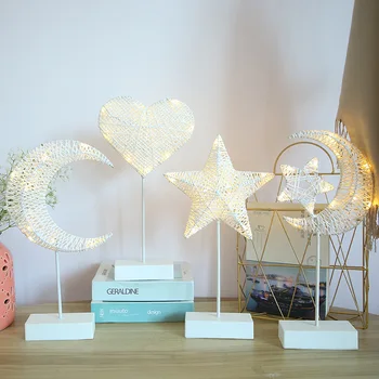 

Rattan Strip Table Lamp Lovely Stars Christmas Tree Moon-Light Lamp Hand-Woven Paper String Creative Night Light Room Decoration