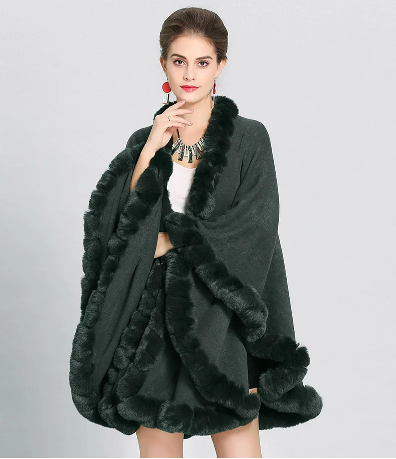 Модная накидка ручной работы с полной отделкой из искусственного меха кролика Рекс, пальто, Свободный вязаный кашемировый плащ, шаль для женщин, осенне-зимняя новая верхняя одежда
