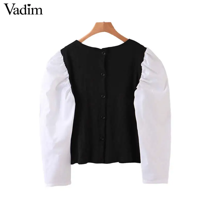 Vadim женские стильные Лоскутные базовые блузки эластичные длинные рубашки с буфами на рукавах Женские повседневные шикарные топы blusas mujer LB765