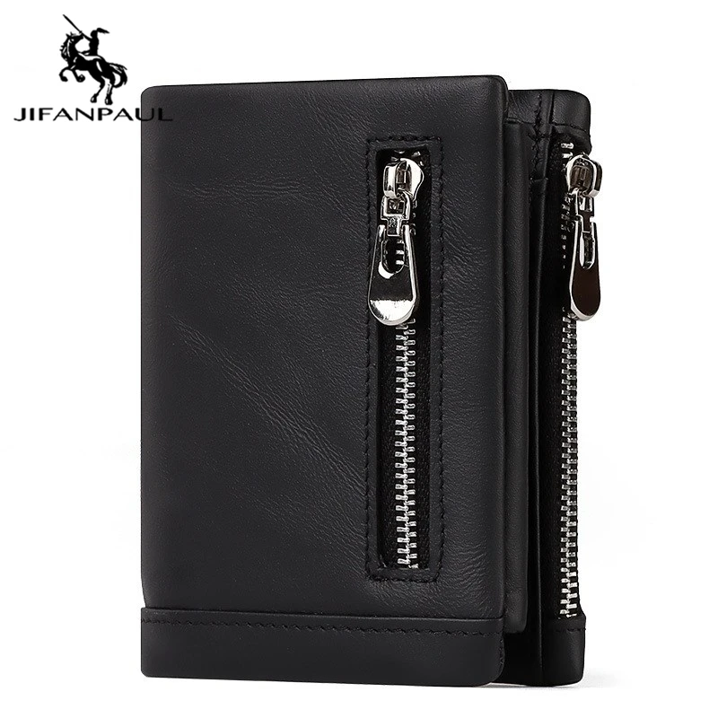 

JIFANPAUL 2020 new leather men's wallet retro multi-function tri-fold leather wallet RFID anti-magnetic zipper coin purse